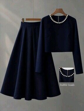 Women's Elegant Commuter Beaded Decor Cropped Top & Skirt Set